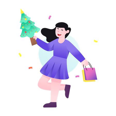 Woman doing Christmas shopping Illustration