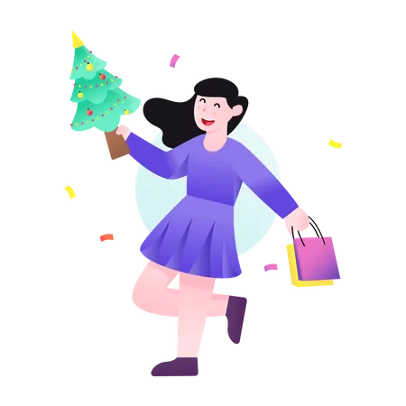 Woman doing Christmas shopping Illustration
