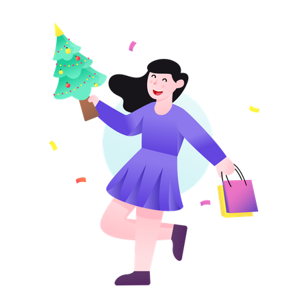 Woman doing Christmas shopping  Illustration