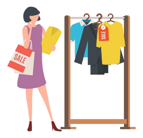 Woman doing cloth shopping Illustration