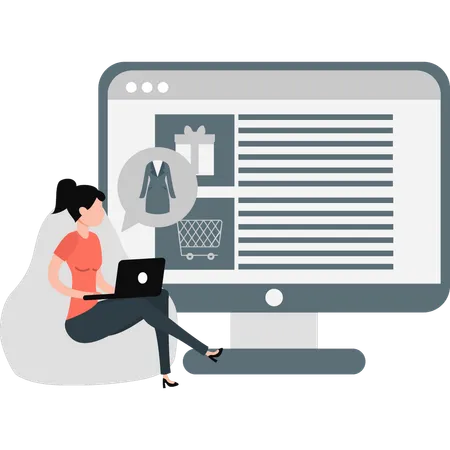 Woman doing cloth shopping online  Illustration