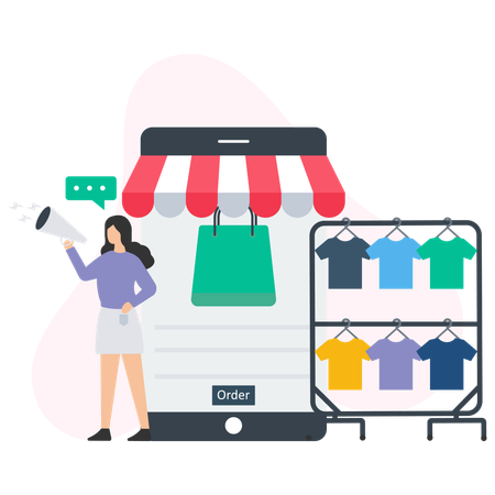 Woman doing clothes offer promotion  Illustration