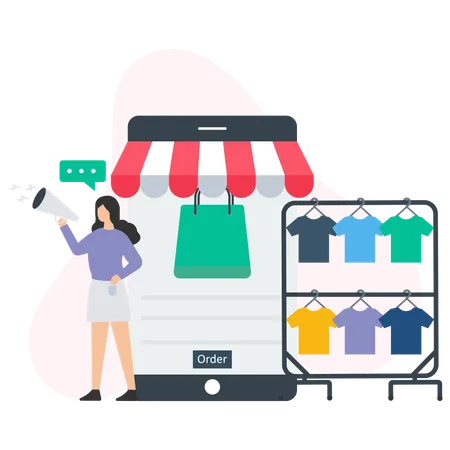 Woman doing clothes offer promotion  Illustration