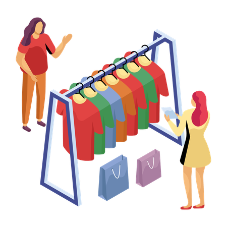 Woman doing clothes shopping at mall  Illustration