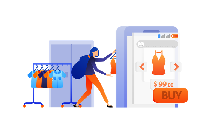 Woman doing clothes shopping in limited time offer  Illustration