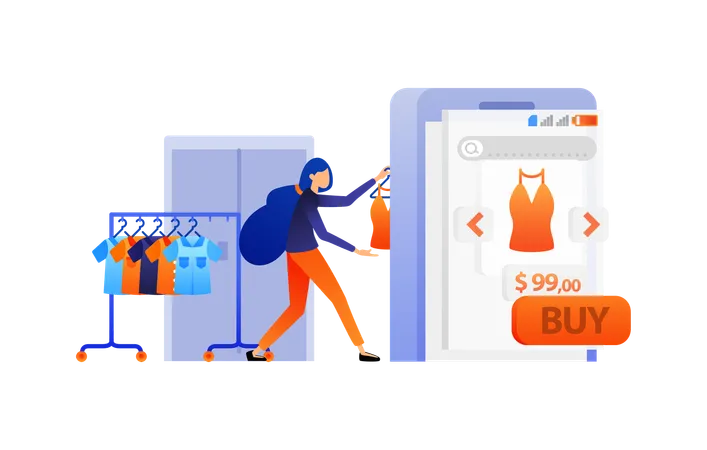 Woman doing clothes shopping in limited time offer  Illustration