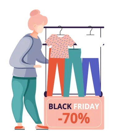 Woman doing clothes shopping on black Friday  Illustration