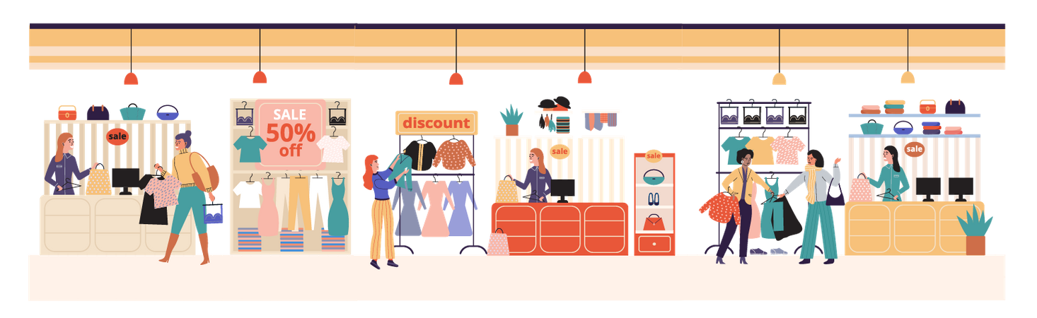 Woman doing clothes shopping on black Friday  Illustration