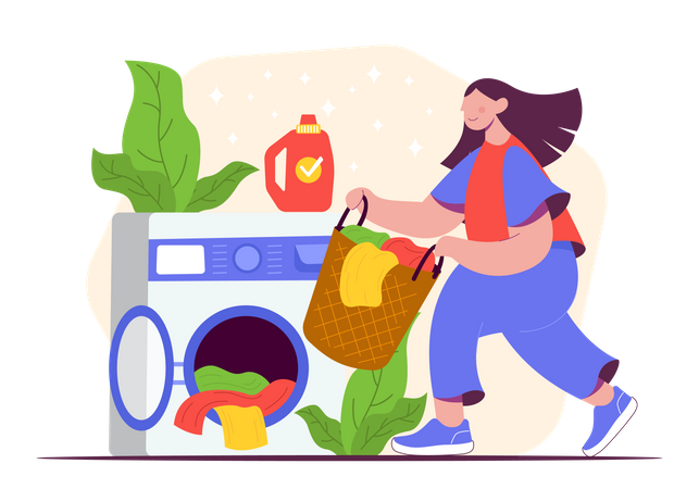 Woman doing clothes wash Illustration