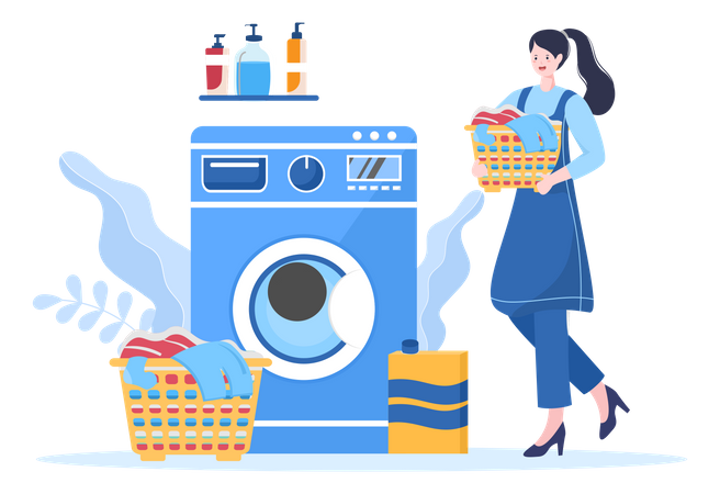 Woman doing clothes wash  Illustration