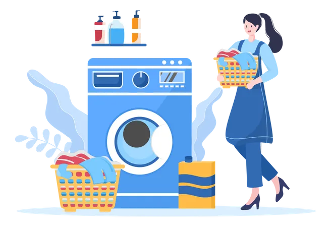 Woman doing clothes wash  Illustration