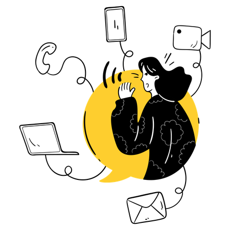 Woman doing Communication Network Interface  Illustration