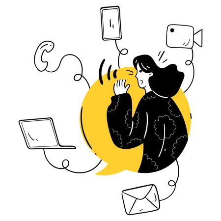 Woman doing Communication Network Interface  Illustration