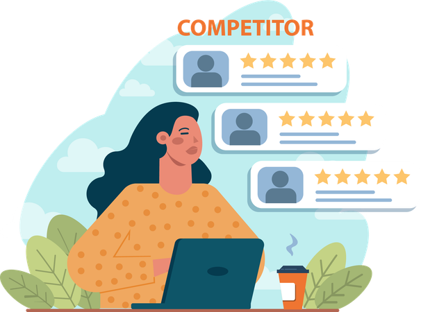 Woman doing Competitor ratings exploration  イラスト