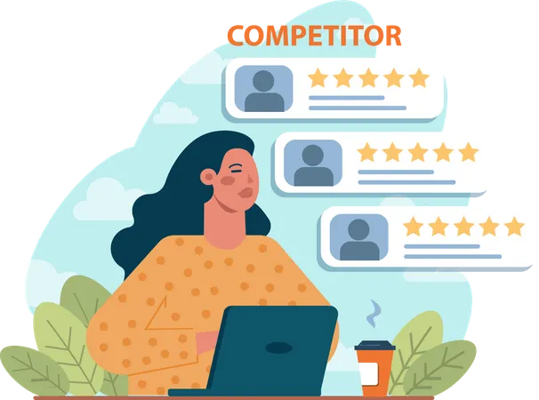 Woman doing Competitor ratings exploration  イラスト