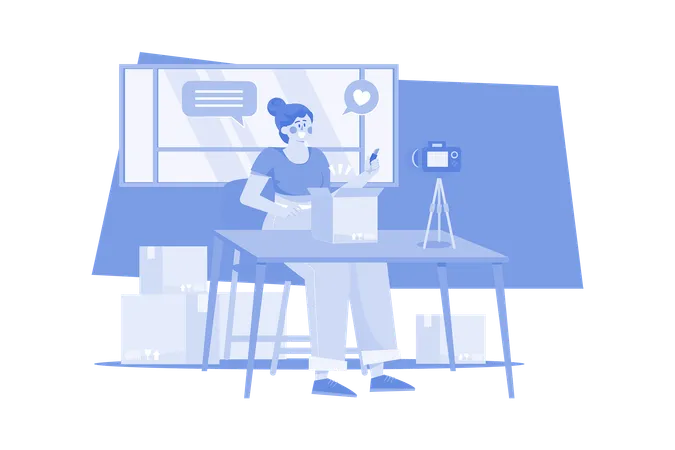 Woman Doing A Product Unboxing Video Illustration