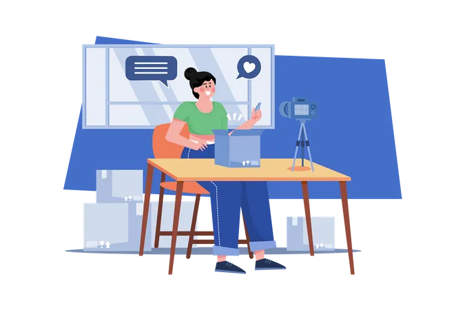 Woman Doing A Product Unboxing Video Illustration