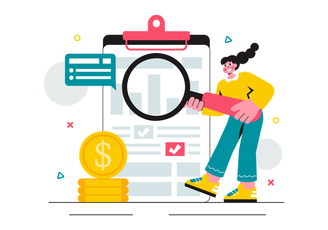 Woman doing cost analysis  Illustration