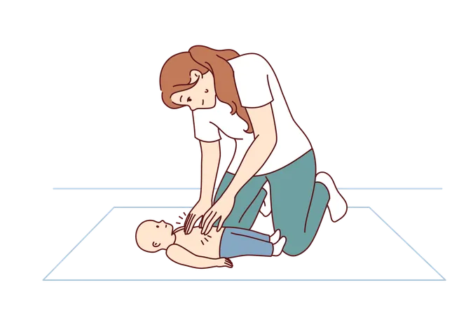 Woman doing CPR massage to infant  Illustration