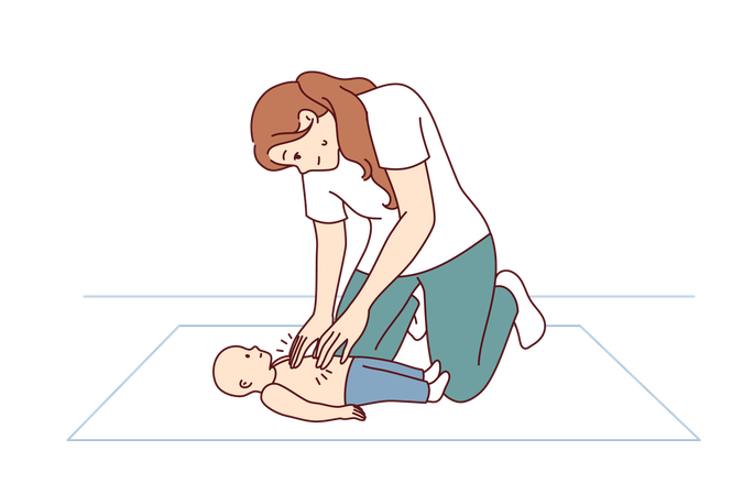 Woman doing CPR massage to infant  Illustration