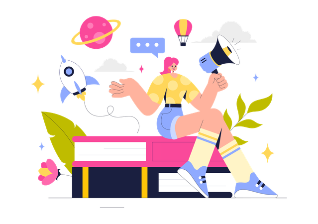 Woman doing creative storytelling  Illustration