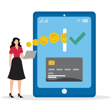 Woman doing Credit Card Payment Gateway  Illustration