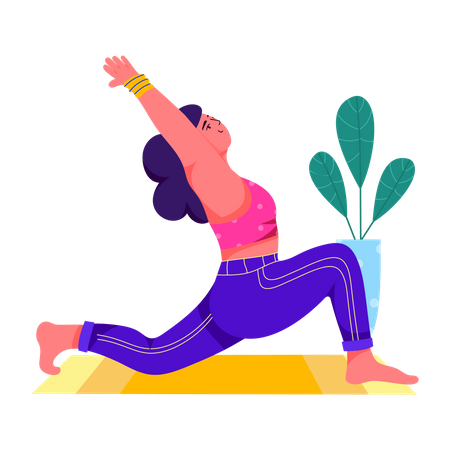 Woman doing Crescent Lunge  イラスト
