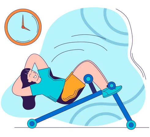 Woman Doing Crunches Exercise on Bench Illustration