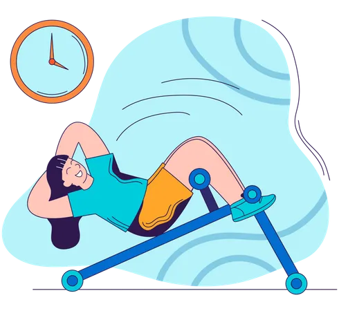 Woman Doing Crunches Exercise on Bench  Illustration