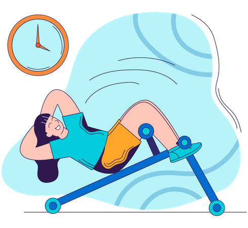 Woman Doing Crunches Exercise on Bench  Illustration