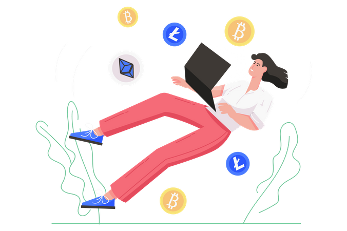 Woman doing crypto business Illustration