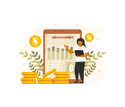 Woman doing crypto trading  Illustration