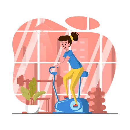 Woman doing cycling in gym Illustration