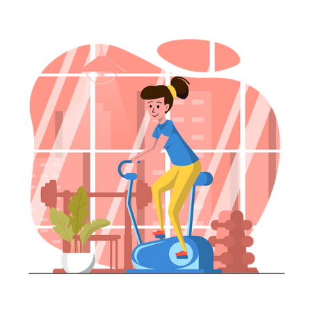 Woman doing cycling in gym  Illustration