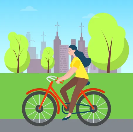 Woman doing cycling in morning  Illustration