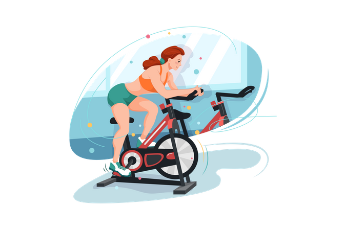 Woman doing cycling in the gym Illustration