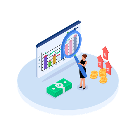 Woman Doing Data Analysis  Illustration