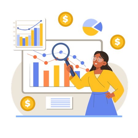 Woman doing data analysis  Illustration