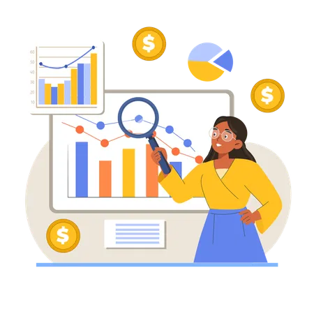 Woman doing data analysis  Illustration