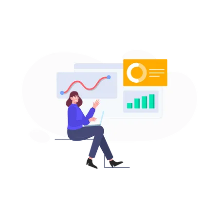 Woman Doing Data Analysis  Illustration