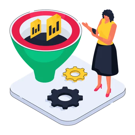 Woman doing data filtering  Illustration