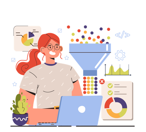 Woman doing data  filtering work  Illustration