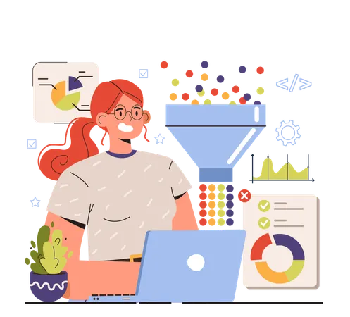 Woman doing data  filtering work  Illustration