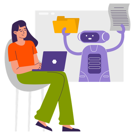 Woman doing data management using AI assistant  Illustration