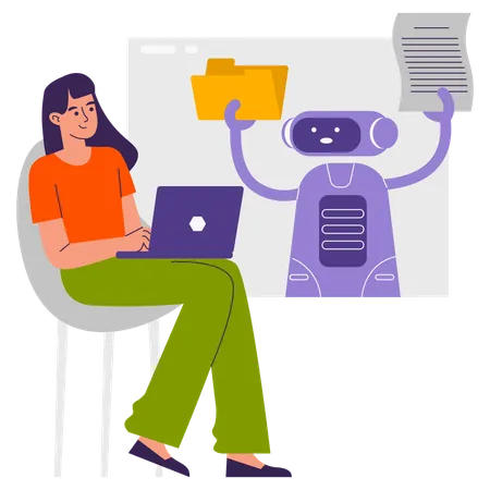 Woman doing data management using AI assistant  Illustration