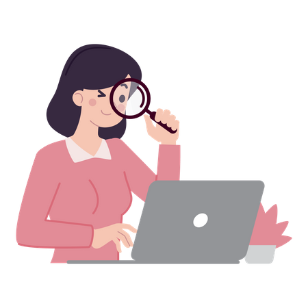 Woman doing data research  Illustration