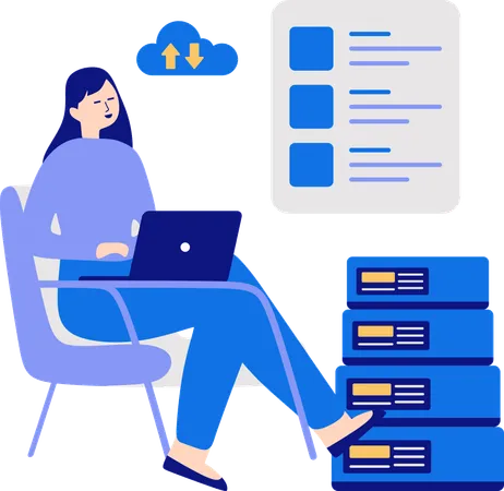 Woman doing database management  Illustration