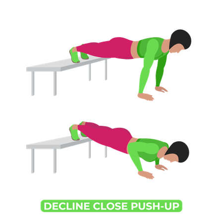 Woman Doing Decline Close Push Up  Illustration