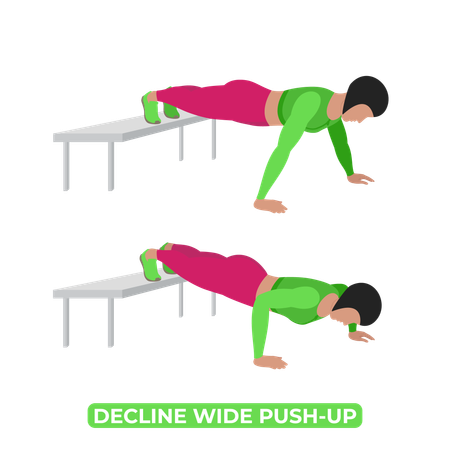 Woman Doing Decline Wide Push Up  Illustration