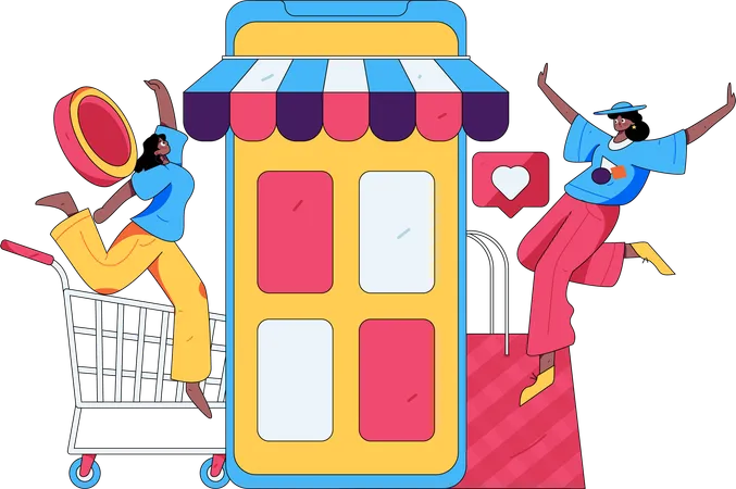 Woman doing digital shopping  Illustration